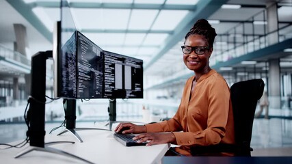 Wall Mural - female web programmer coding on computer. software development