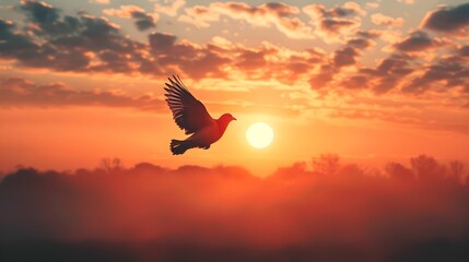 Sticker - Bird Taking Flight at Vibrant Sunrise Symbolizing Freedom and New Possibilities