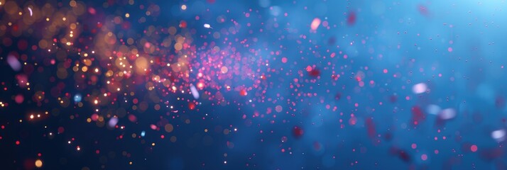 Poster - Minimalistic 3D rendering of a clear blue night sky with colorful fireworks