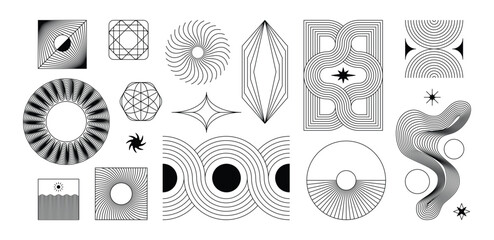 Aufkleber - Vector minimal geometric illustrations set - trendy abstract aesthetic linear compositions, prints, frames and graphic design elements