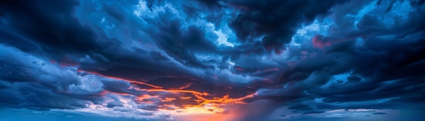 Wall Mural - A beautiful blue sky with a red sun in the middle