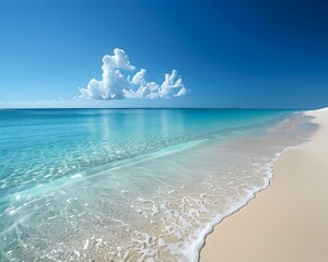 Poster - Pristine Tropical Beach with Crystal Clear Turquoise Water and Bright Blue Sky