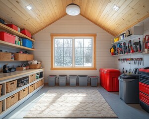 Neatly Organized Garage with Tools and Storage Bins | Clean Space for Storage Solutions and DIY Projects