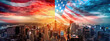 © Kanchanit - Contemporary USA Economy Artwork Featuring a Split Skyline of New York with Flags