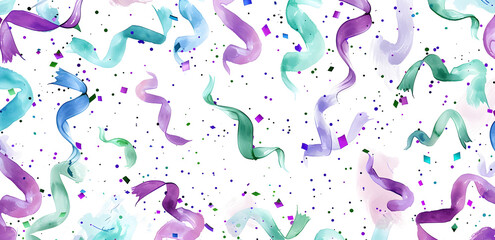 Wall Mural - Colorful confetti with ribbons on a white background