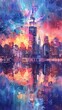 © lublubachka - A mesmerizing cityscape showcases vibrant colors reflecting off the water at dusk in New York City