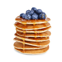 Wall Mural - tasty pancakes with blueberries isolated on white background