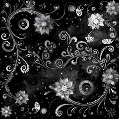 Sticker - black and white flowers pattern background