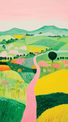 Poster - Colorful countryside landscape painting