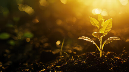 Wall Mural - baby plant seedling on sunlight  background