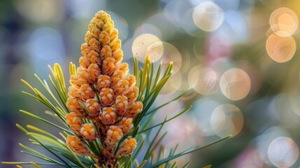 Canvas Print - Close-up of a Pine Cone Bud with Bokeh Background