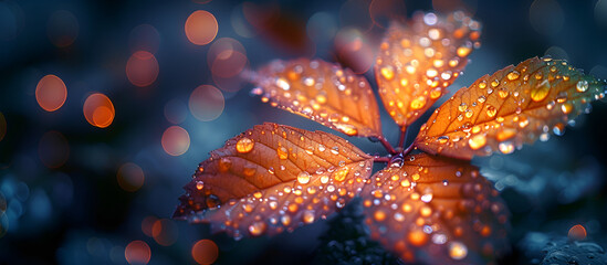 Wall Mural - Macro shot of a leaf with water droplets.