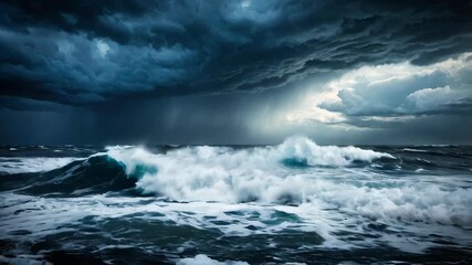 Wall Mural - A stormy sky over a wavy sea