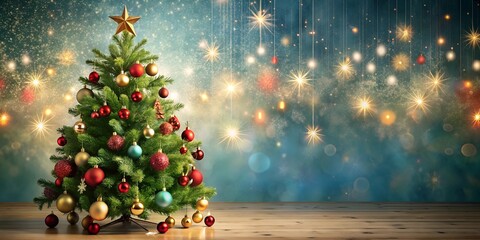 Christmas background with Christmas tree and balls AI Generative