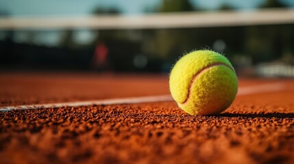 Close Up of A Tennis Ball on a Tennis Court with Blurred Background