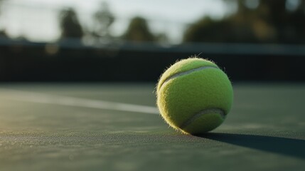 Close Up of A Tennis Ball on a Tennis Court with Blurred Background
