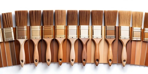 Brown paint brushes and color samples displayed on a white backg Generative By AI