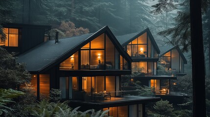 Wall Mural - A row of houses with a dark roof and a lot of windows