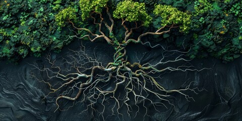 Poster - Abstract forest ecosystem with interconnected roots, symbolizing ecological system maintenance