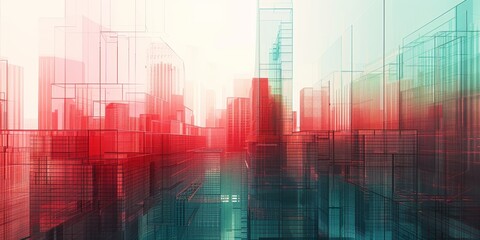 Poster - Abstract cityscape with interconnected lines, symbolizing urban infrastructure and system maintenance