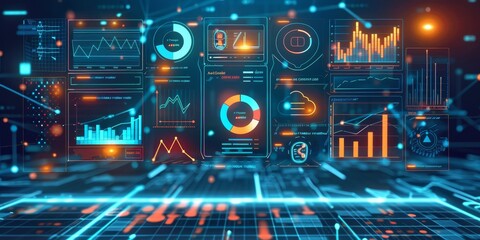 Poster - Abstract digital interface with diagnostic graphs, symbolizing advanced analytics in system maintenance