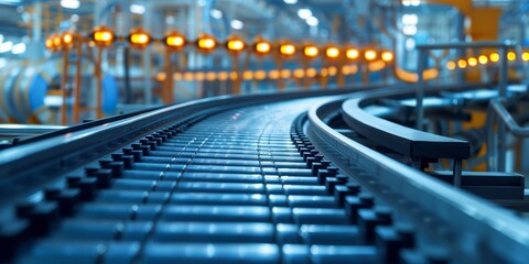 Poster - Abstract conveyor belt with production line, symbolizing industrial system maintenance