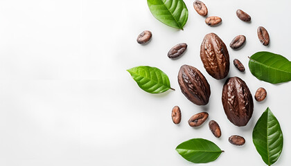 Wall Mural - cocoa bean isolated on white background with copy space for your text. Top view. Flat lay