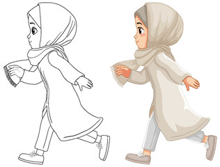 Canvas Print - Muslim Girl Running Illustration