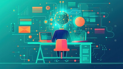 Data science, machine learning algorithms, flat design illustration
