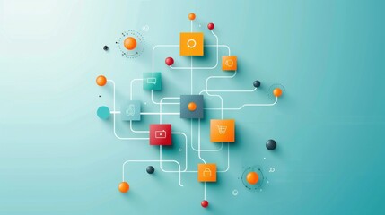 Decision pathways, flowchart with multiple outcomes, flat design illustration