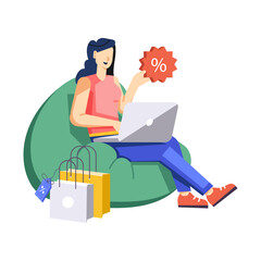 Wall Mural - girl purchasing from online sale, flat illustration