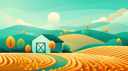 Wall Mural - Digital ledger, blockchain recording farm transactions, flat design illustration