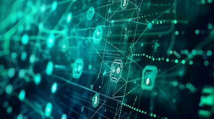 Fototapete - Minimalistic Blockchain Interface with Interconnected Nodes and Smart Contracts