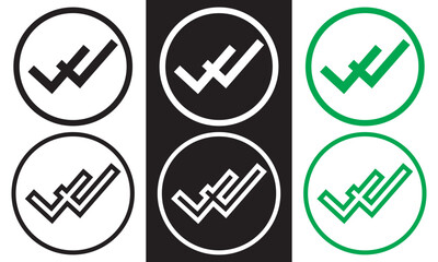 Wall Mural - double checking icon. green, black and white double tick, check mark. flat done sticker icon isolate