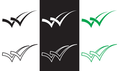 Wall Mural - double checking icon. green, black and white double tick, check mark. flat done sticker icon isolate