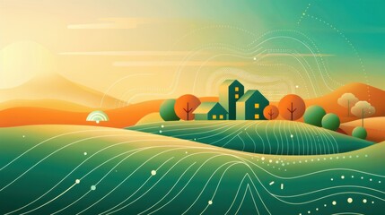 Poster - IoT in farming, connected devices in fields, flat design illustration