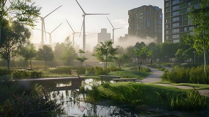 Poster - Eco-Friendly Urban Park with Sustainable Architecture and Renewable Energy Sources