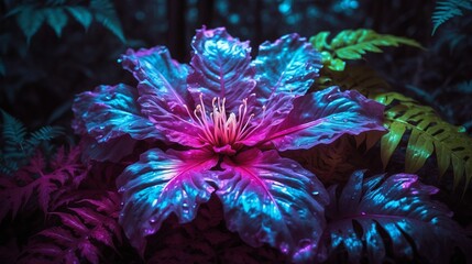 Wall Mural - Fantastic neon flower close-up