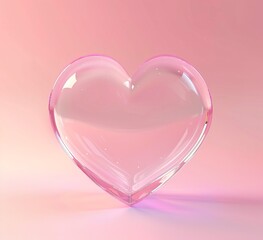 Canvas Print - A large heart-shaped frame made of transparent glass, with a pastel pink background