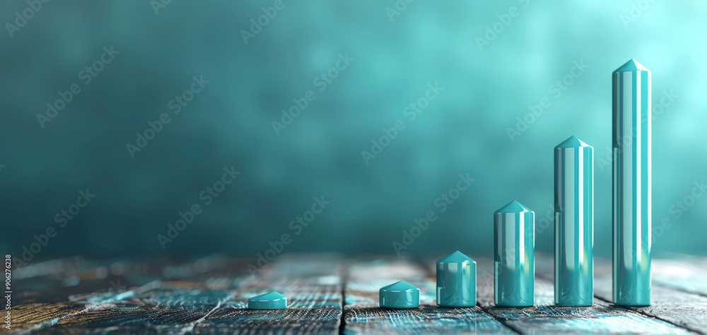 3D rendering of a bar graph with blue bars showing growth and progress ...