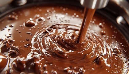 Poster - Detailed Close-Up of Chocolate Tempering Machine Processing Liquid Chocolate