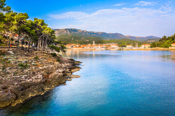 Seafrint view of Jelsa old town, croatian travel destination