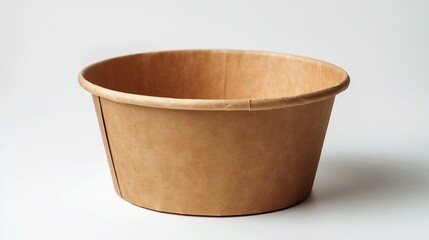 Poster - Side view closeup of empty single brown paper bowl isolated on white background with clipping path : Generative AI