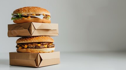 Poster - Stack of fast food Boxes on white Background : Generative AI
