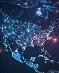 Wall Mural - Futuristic technology USA map with glowing lights, global communication and connection concept.