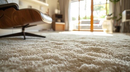 Fluffy carpet and stylish furniture on floor indoors low angle view : Generative AI