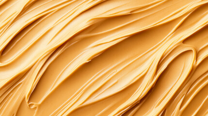 Sticker - Closeup of a smooth, smeared peanut butter background with rich, creamy textures and a light golden hue 