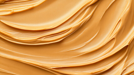 Sticker - Closeup of a smooth, smeared peanut butter background with rich, creamy textures and a light golden hue 