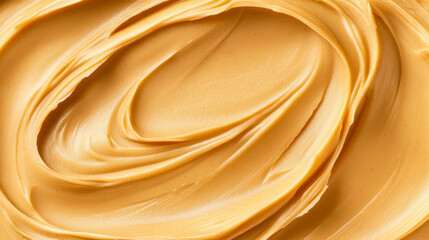 Sticker - Closeup of a smooth, smeared peanut butter background with rich, creamy textures and a light golden hue 