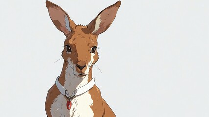 Wall Mural - kangaroo in plain white background anime cartooon closeup portrait retro facing forward